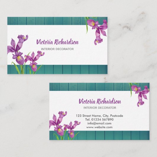 水素朴色パープルアイリスフローラデザイン 名刺 (正面/裏面)