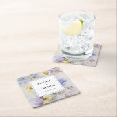 水素朴色パープル&イエローフラワー結婚ズ スクエアペーパーコースター (インサイチュ)