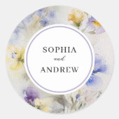 水素朴色パープル&イエローフラワー結婚ズ ラウンドシール (正面)
