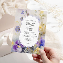 水素朴色パープル&イエローフラワー結婚ズ 招待状