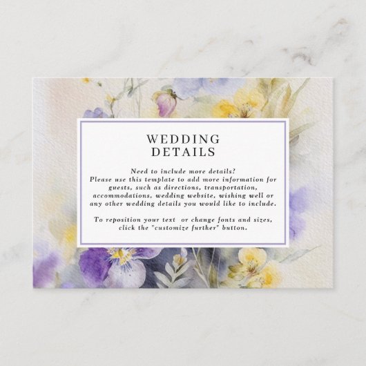 水素朴色パープル&イエロー結婚詳細 エンクロージャーカード (正面)