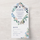 水素朴色ビーチ航海のフローラいかり オールインワン招待状 (内側)