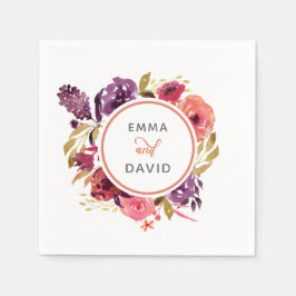 水素朴色ピンクと紫のフローラ結婚 スタンダードカクテルナプキン