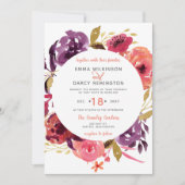 水素朴色ピンクと紫のフローラ結婚 招待状 (正面)