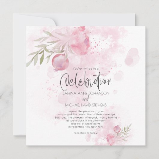 水素朴色ピンクのバラとローズヒップ結婚ズ 招待状 (正面)