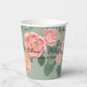 水素朴色ピンクローズグリーン紙プレート 紙コップ (裏面)