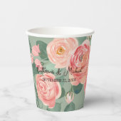 水素朴色ピンクローズグリーン紙プレート 紙コップ (正面)