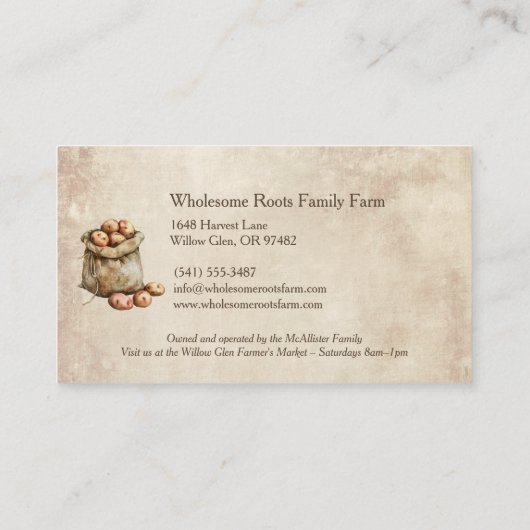 水素朴色ファミリーファーム、地元の農産物 名刺 (裏面)