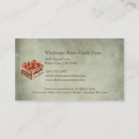 水素朴色ファミリーファーム、地元の農産物 名刺 (裏面)
