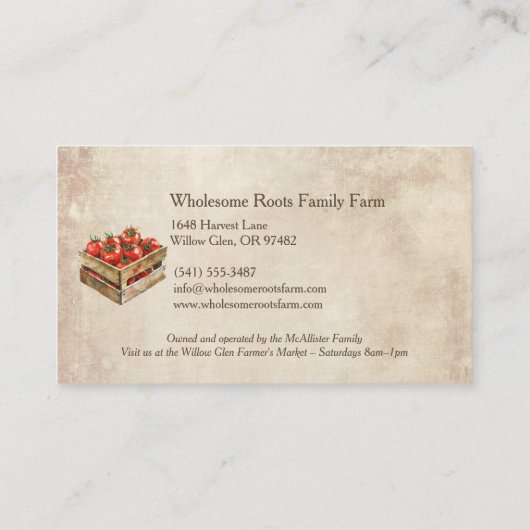 水素朴色ファミリーファーム、地元の農産物 名刺 (裏面)