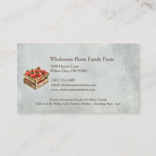 水素朴色ファミリーファーム、地元の農産物 名刺 (裏面)