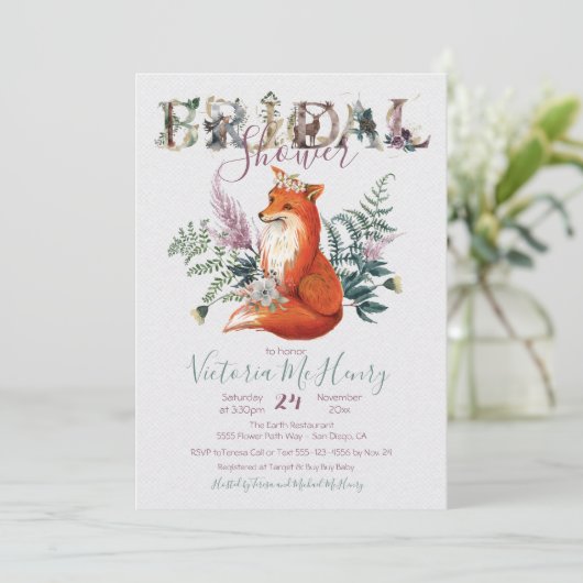 水素朴色フォレストキツネブライダルシャワー 招待状 (スタンド正面)