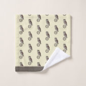 水素朴色フクロウモノグラム名アイボリークリーム バスタオルセット (ウォッシュタオル)