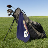 水素朴色フクロウモノグラム名ネイビーブルー ゴルフタオル (グリーン)