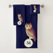 水素朴色フクロウモノグラム名ネイビーブルー バスタオルセット (インサイチュ)