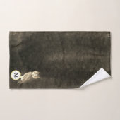 水素朴色フクロウモノグラム名ブラウン バスタオルセット (ハンドタオル)