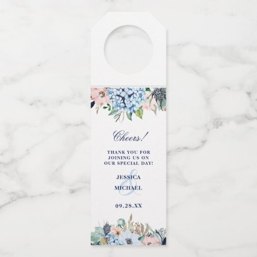 水素朴色フローラアジサイ結婚ズ ボトルネックタグ (正面)