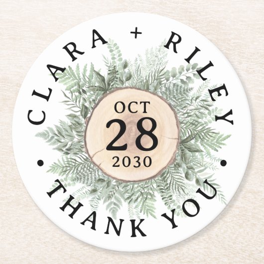 水素朴色フローラウッドズ結婚サンキュー ラウンドペーパーコースター (正面)