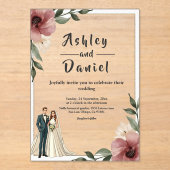 水素朴色フローラカップル夏結婚の アクリル招待状 (正面)
