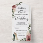 水素朴色フローラカップル夏結婚の オールインワン招待状 (内側)