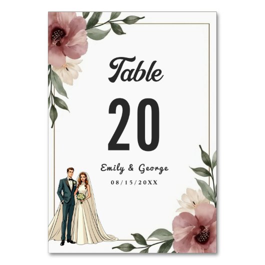 水素朴色フローラカップル夏結婚の テーブルナンバー (正面)