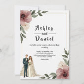 水素朴色フローラカップル夏結婚の 招待状 (正面)