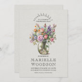 水素朴色フローラサプライズ80誕生日 招待状 (正面/裏面)