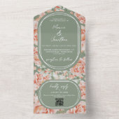 水素朴色フローラセージ緑赤面結婚ズ オールインワン招待状 (内側)