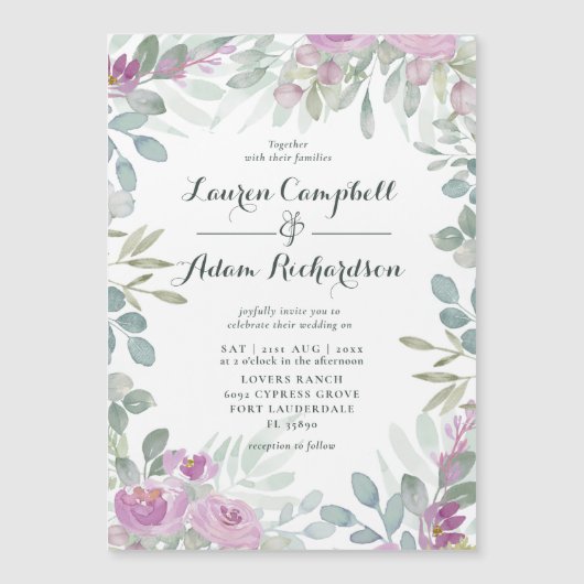 水素朴色フローラピンク結婚式招待状 マグネット招待状 (正面)