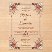水素朴色フローラフレーム結婚Boho アクリル招待状 (正面)
