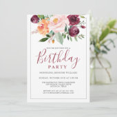 水素朴色フローラブーケ誕生日パーティー 招待状 (スタンド正面)