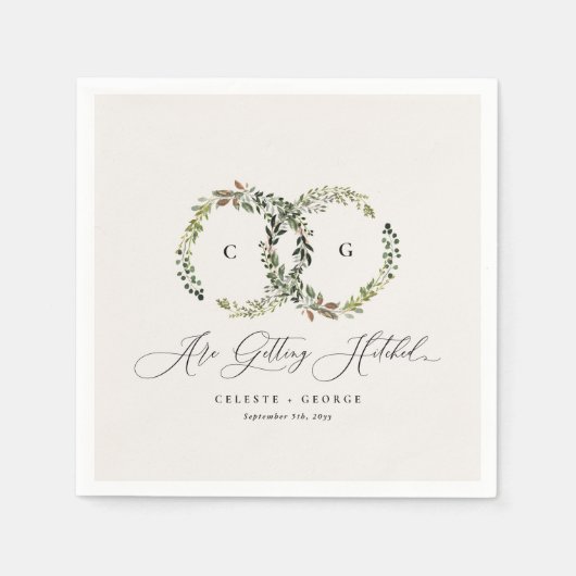 水素朴色フローラリースモノグラ結婚ム スタンダードカクテルナプキン (正面)