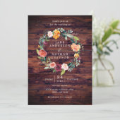 水素朴色フローラリース結婚 招待状 (スタンド正面)