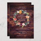 水素朴色フローラリース結婚 招待状 (正面/裏面)