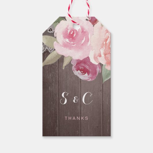水素朴色フローラレース結婚モノグラム ギフトタグ (正面)
