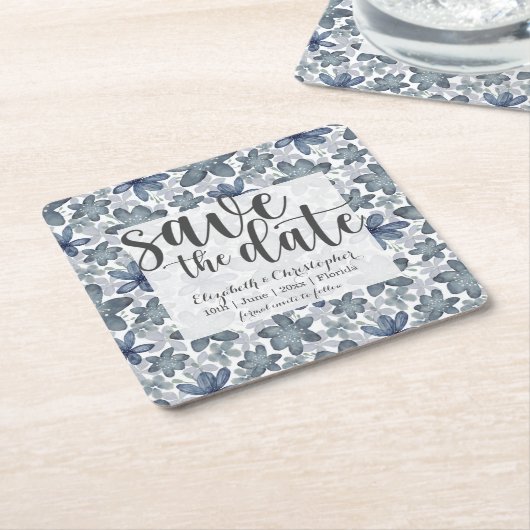 水素朴色フローラ保存日付 スクエアペーパーコースター (アングル)