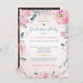 水素朴色フローラ写真卒業パーティー 招待状 (正面/裏面)