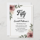 水素朴色フローラ夏50誕生日 招待状 (正面)