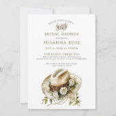 水素朴色フローラ女性のカーボーイハットブライダルシャワー 招待状 (正面)