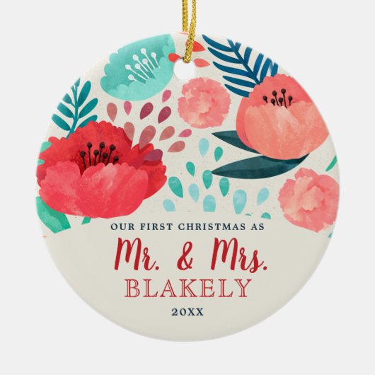 水素朴色フローラ新着パーソナライズされた セラミックオーナメント (正面)