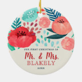 水素朴色フローラ新着パーソナライズされた セラミックオーナメント (裏面)