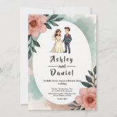 水素朴色フローラ新郎新婦結婚ズ 招待状 (正面)