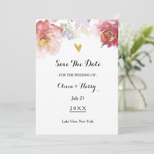 水素朴色フローラ日付カードの保存 |ネイビー 招待状 (スタンド正面)