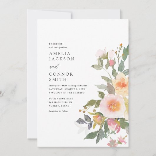 水素朴色フローラ春の結婚式 招待状 (正面)