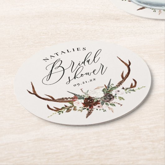 水素朴色フローラ植物性ブライダルシャワーl ラウンドペーパーコースター (アングル)