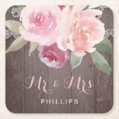 水素朴色フローラ結婚レースの夫妻 スクエアペーパーコースター (正面)