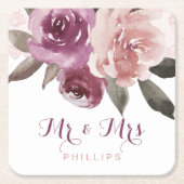 水素朴色フローラ結婚レースの夫妻 スクエアペーパーコースター (正面)