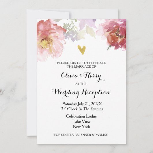 水素朴色フローラ結婚式レセプションカード 招待状 (正面)