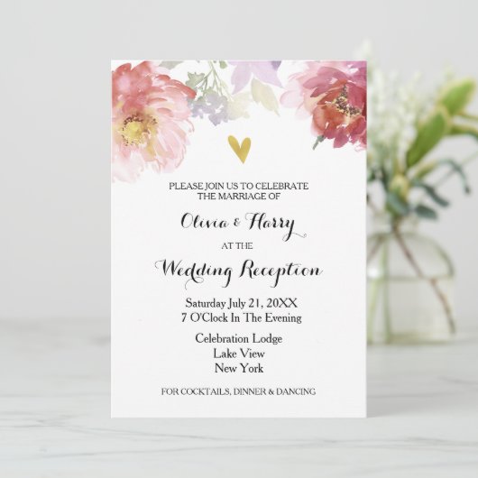 水素朴色フローラ結婚式レセプションカード 招待状 (スタンド正面)