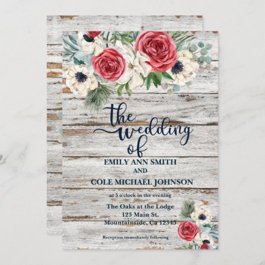 水素朴色フローラ結婚式招待状 招待状 (正面/裏面)